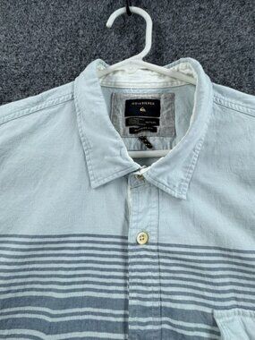 Quiksilver Blue Gray 2XL Short Sleeve Modern Men Logo Striped Pocket Button Up